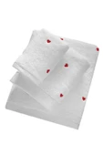 3 Parça Kalp Nakışlı Banyo Havlusu Takımı %100 Pamuklu Lovely Set - 12