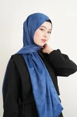 Jakarlı Şal Desenli Şal - İndigo Mavi - 2