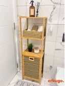 Bambu 3 Raflı Kirli Sepeti, Çok Amaçlı Banyo Düzenleyici, Çamaşır Sepeti Organizer, Raf - 1