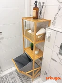 Bambu 3 Raflı Kirli Sepeti, Çok Amaçlı Banyo Düzenleyici, Çamaşır Sepeti Organizer, Raf - 6