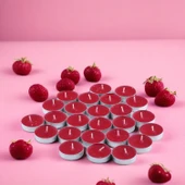 Tealight Mum 200 Gr Dekoratif Mumu Kandil Hediyelik Fitilli Mumlar Şamdan Kırmızı Çilek Kokulu - 7