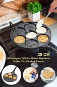 Nishev.com Evini Sev Emoji Gülen Yüz Alüminyum Döküm Granit Kaplama Pankek Tavası 28 cm - 1