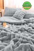 Kürk Yatak Örtüsü Çift Kişilik Dolgulu Peluş Yumuşak Çift Taraflı Yorgan 3 Parça Lory Kahve - 1