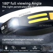 arwoan Sensörlü Ultra Parlak LED+COB Baş Lambası - Şarj Edilebilir, Ayarlanabilir Işın, Şarj Edilebilir Kafa Lambası - 4