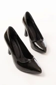 ST-001 Siyah Rugan Günlük 9 cm Topuklu Bayan Stiletto Ayakkabı - 3