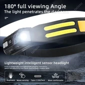 Ultra-Parlak LED + COB Şarj Edilebilir Kafa Feneri – Hareket Sensörlü, Ayarlanabilir Işın, Hafif ve Dayanıklı Tasarım - 5