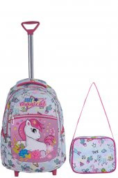 Çekçekli Unicorn Desenli İlkokul Çantası + Beslenme Çantası - 1