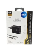Link Tech G860 Premium USB-A'dan Tip-C'ye Kablolu 67W Süper SI GaN Adaptörü - 1