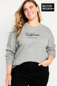 Kadın El Yazılı California Baskılı Büyük Beden İnce Bisiklet Yaka Swatshırt SPR25BSWK63 - 7
