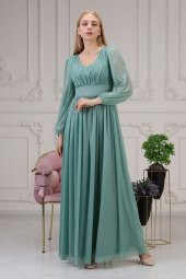 Uzun Kol Simli Kadın Abiye - 1