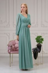 Uzun Kol Simli Kadın Abiye - 2