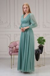 Uzun Kol Simli Kadın Abiye - 3