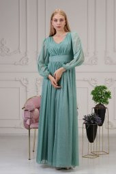 Uzun Kol Simli Kadın Abiye - 4