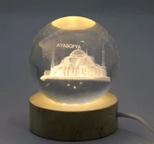 3d Kristal Cam Küre Ahşap Soketli İstanbul Temalı Led Lamba Alk2573 - 1