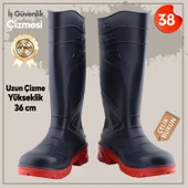 Uzun Çizme İş Güvenlik Çizmesi Numara 38 İnşaat Tarım Bahçe Kimya Petrol Çiftilik Gaz 36 cm - 1