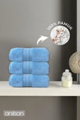 3'lü Mavi Süper Soft Bordürlü El Havlusu - 50x90 Cm, 250 Gr, %100 Pamuk, Spa Ve Otel Havlusu - 1