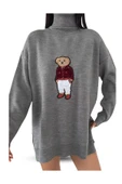 EYSHAN Ayıcıklı Kazak - Balıkçı Yaka Teddy Bear Aplikli Oversize Kadın Triko Kazak - 4