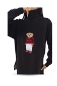 EYSHAN Ayıcıklı Kazak - Balıkçı Yaka Teddy Bear Aplikli Oversize Kadın Triko Kazak Siyah - 4