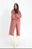 Kruvaze Yaka Uzun Kaşe Kaban - Pudra - 1