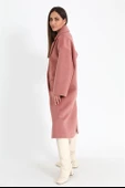 Kruvaze Yaka Uzun Kaşe Kaban - Pudra - 7