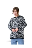 EYSHAN Leopar Desen Şardonlu Geniş Rahat Kesim Kadın Triko Kazak - 5