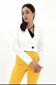 Crop Blazer Kısa Ceket - Ekru thumbnail 3
