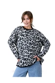 EYSHAN Leopar Desen Şardonlu Geniş Rahat Kesim Kadın Triko Kazak - 1