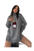 EYSHAN Ayıcıklı Kazak - Balıkçı Yaka Teddy Bear Aplikli Oversize Kadın Triko Kazak - 1
