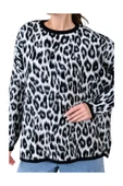 EYSHAN Leopar Desen Şardonlu Geniş Rahat Kesim Kadın Triko Kazak - 6