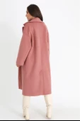 Kruvaze Yaka Uzun Kaşe Kaban - Pudra - 8