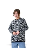 EYSHAN Leopar Desen Şardonlu Geniş Rahat Kesim Kadın Triko Kazak - 3