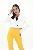Crop Blazer Kısa Ceket - Ekru thumbnail 1