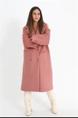 Kruvaze Yaka Uzun Kaşe Kaban - Pudra - 5