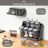Porsima 8li-6lı Etiketli Kendinden Yapışkanlı Tezgah Üstü Kaşıklı Standlı Döner Kapaklı Baharatlık Seti thumbnail 1