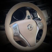 DİKİŞLİ DİREKSİYON KILIFI BEJ DERİ SİYAH DİKİŞLİ NİSSAN X-TRAİL İÇİN thumbnail 1