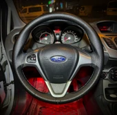 DİKİŞLİ DİREKSİYON KILIFI SİYAH DERİ GRİ DİKİŞLİ FORD CURRİER İÇİN - 1