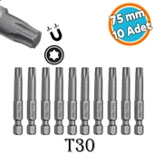 Bits Uç Mıknatıslı Torx T30 75 mm 10'lu Set Kutulu Manyetik 1/4" Matkap Ucu Tork 7.5 cm Uzunluk - 1