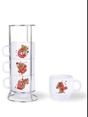 DeepCraft Stantlı 4'lü Fincan Seti Çıkmaz Baskılı Love Desenli - 2