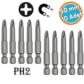 Mıknatıslı Yıldız PH2 Bits Uç 50 mm 10'lu Set Kutulu Manyetik 1/4" Matkap Ucu Vidalama 5 cm Uzunluk - 1