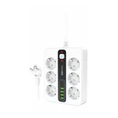 3000W Akım Korumalı 4 USB'li ve 2 TYPE-C li 6'lı Grup Priz 2 m Uzatma Kablosu Beyaz - 3