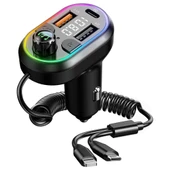 S-link SL-BT307 Çift USB 5V 3.1A/1A Led Işıklı Siyah 2 İn 1 C Port + İphone Bluetooth Fm Transmitter - 1