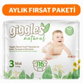 Giggles Natural 3 Numara Midi Pamuklu Bebek bezi 116 Adet - 1