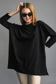 Uzun Kollu Örme Tunik - Siyah Kadın Tesettür Tunik Modest Tunik Örme Elbise Uzun Kollu Elbise - 3