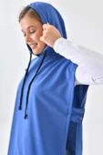 İndigo Mavi Süveter Sweat Sweatshirt Düğmeli Kapüşonlu - 4