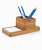 Woodsaka ProKit Çok Amaçlı Organizer - Kalemlik Not Kağıdı Kutusu Ataçlık Bir Arada - Model 2 - Kiraz Ağacından - 2