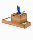 Woodsaka ProKit Çok Amaçlı Organizer - Kalemlik Not Kağıdı Kutusu Ataçlık Bir Arada - Model 2 - Kiraz Ağacından - 1