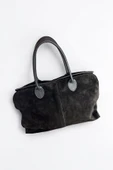 Mevo Büyük Boy Hakiki Süet Deri Siyah Renkli Kadın El ve Omuz Çantası thumbnail 3