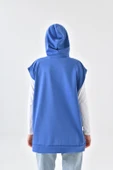 İndigo Mavi Süveter Sweat Sweatshirt Düğmeli Kapüşonlu - 8