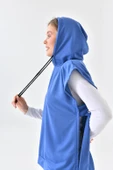İndigo Mavi Süveter Sweat Sweatshirt Düğmeli Kapüşonlu - 6