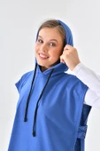 İndigo Mavi Süveter Sweat Sweatshirt Düğmeli Kapüşonlu - 2